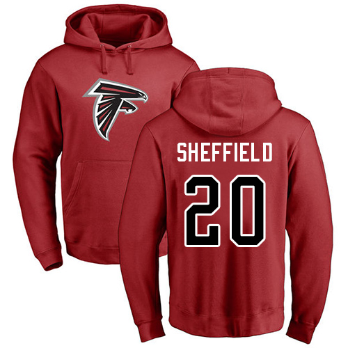 Atlanta Falcons Men Red Kendall Sheffield Name And Number Logo NFL Football #20 Pullover Hoodie Sweatshirts
